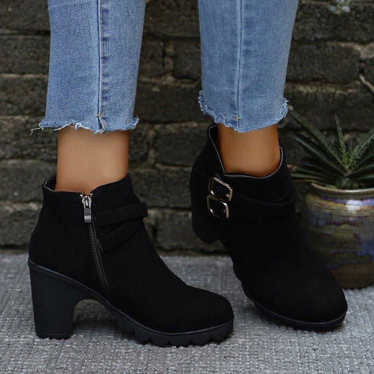 Womens Casual Chelsea Ankle Boots Ladies Block Heel Chunky Faux Suede Shoes Punk