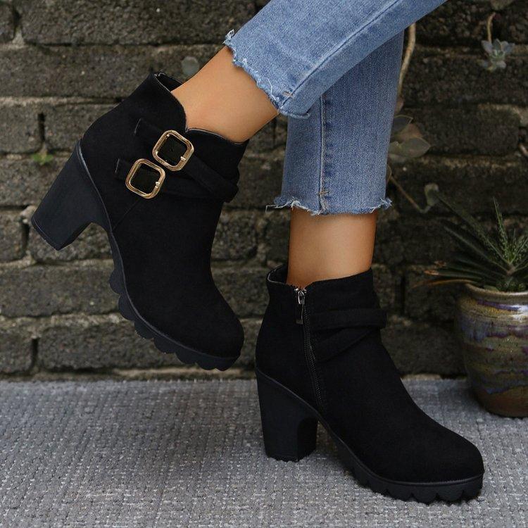 Womens Casual Chelsea Ankle Boots Ladies Block Heel Chunky Faux Suede Shoes Punk