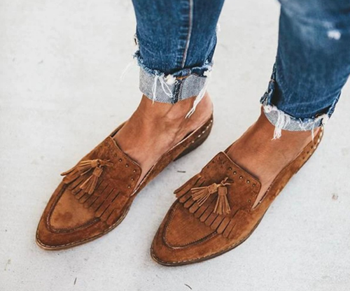 Womens Casual Slip-On Tassel Flats Loafer Oxfords Shoes Suede Pointed Toe Mules