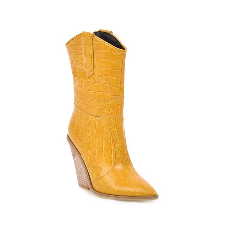 Womens Cowboy Chelsea Ankle Boots Pointy Toe Western Chunky Heel Boots US4-US10