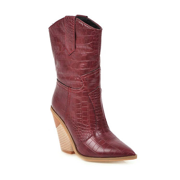 Womens Cowboy Chelsea Ankle Boots Pointy Toe Western Chunky Heel Boots US4-US10