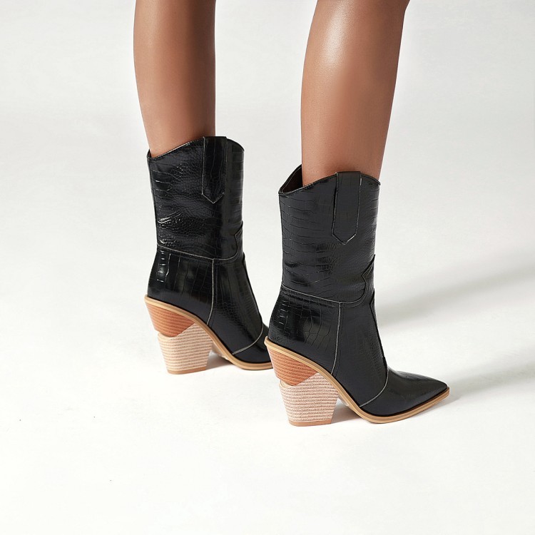 Womens Cowboy Chelsea Ankle Boots Pointy Toe Western Chunky Heel Boots US4-US10