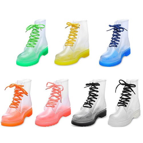 Womens Crystal Clear Flat Water Spring Girls PVC Transparent Shoes Rain Boots