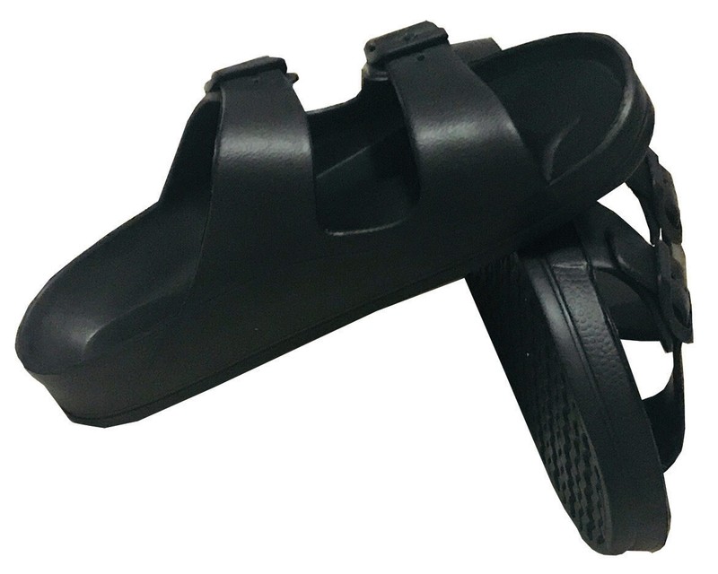 Womens Double Strap Buckle Slide Flip Flop Soft Sandal Beach Shower Black 7