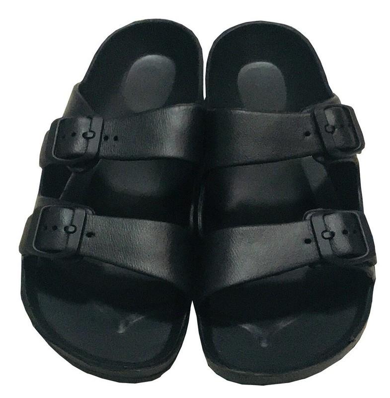 Womens Double Strap Buckle Slide Flip Flop Soft Sandal Beach Shower Black 7