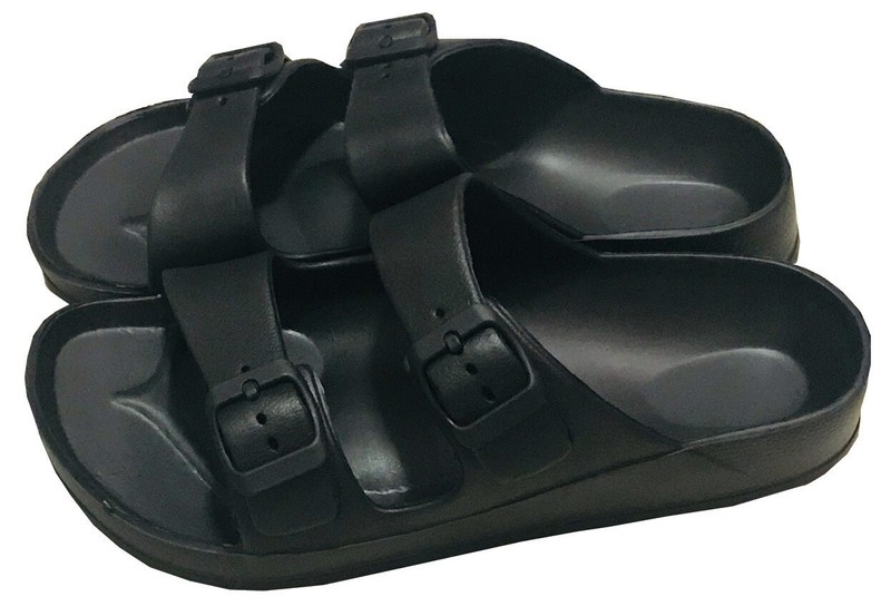 Womens Double Strap Buckle Slide Flip Flop Soft Sandal Beach Shower Black 7