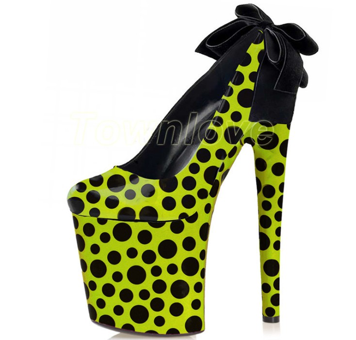 Womens Fashion Sweet Round Toe Wave Point Velvet Bowknot Dress Shoes High Heels