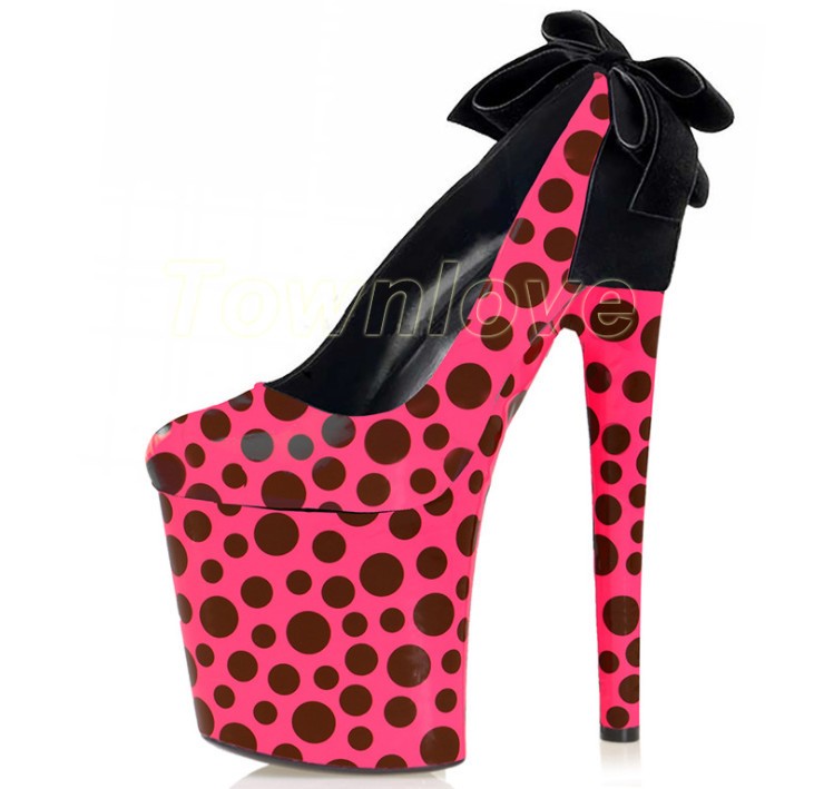 Womens Fashion Sweet Round Toe Wave Point Velvet Bowknot Dress Shoes High Heels