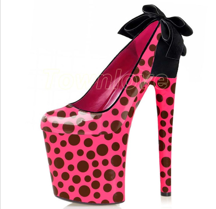 Womens Fashion Sweet Round Toe Wave Point Velvet Bowknot Dress Shoes High Heels