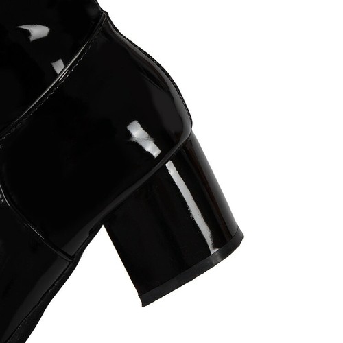 Womens Knee High Boots Patent Leather Chunky Heels Round Toe Casual Shoes Zip Sz