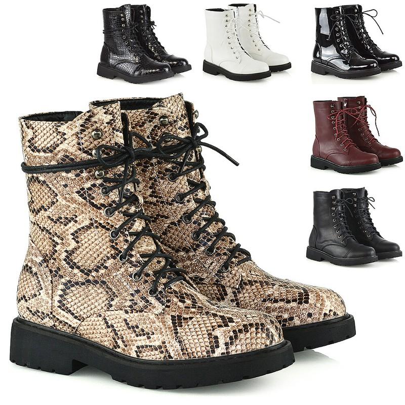 Womens Lace Up Ankle Boots Chunky Sole Ladies Retro Combat Goth Biker Shoes 3-8