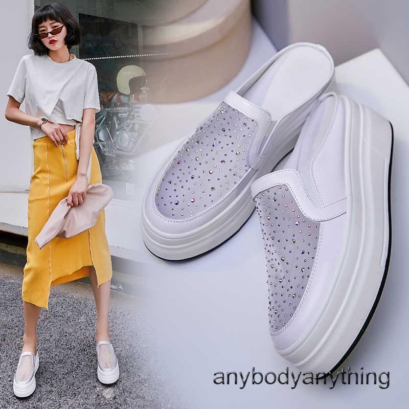 Womens Platform Mid Wedge Mules Slip On Slippers Shoes Casual Sandals Closed Toe