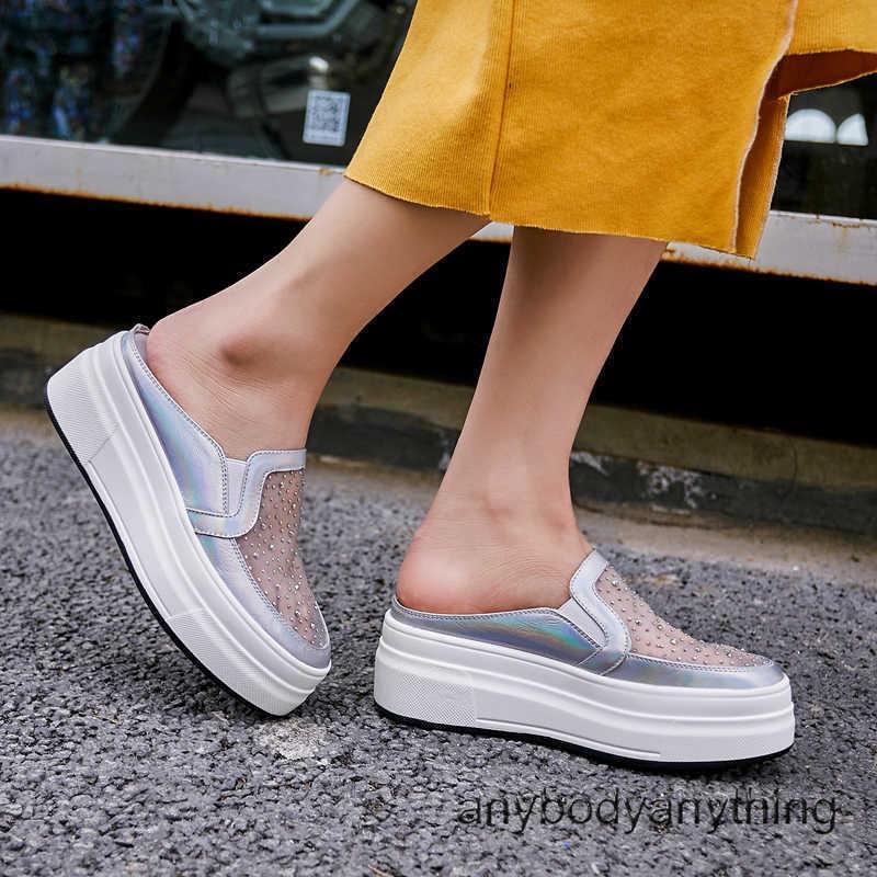 Womens Platform Mid Wedge Mules Slip On Slippers Shoes Casual Sandals Closed Toe