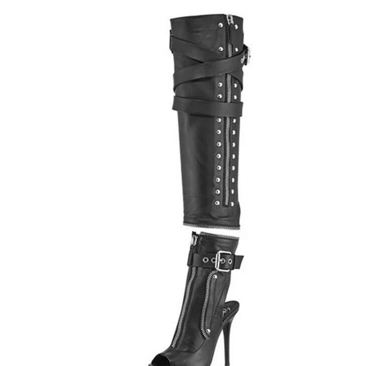 Womens Plus Sz Slingbacks Over The Knee Open Toe High Heels Sexy Nightclub Boots