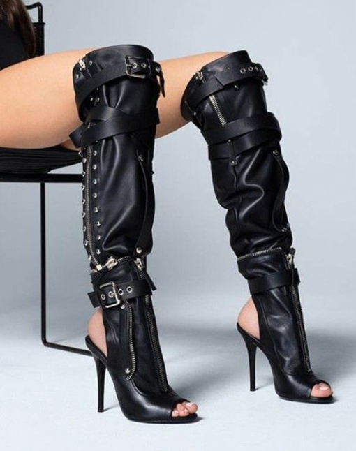 Womens Plus Sz Slingbacks Over The Knee Open Toe High Heels Sexy Nightclub Boots