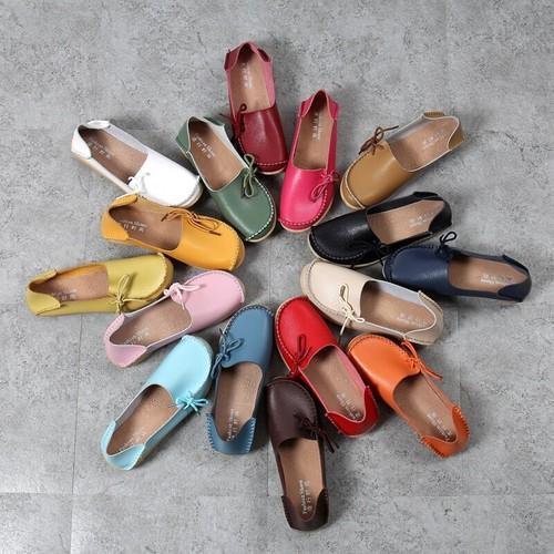 Womens Soft Non-slip Lace Up Flats Slip On Ladies Casual Loafers Leather Shoes