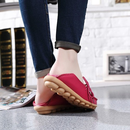 Womens Soft Non-slip Lace Up Flats Slip On Ladies Casual Loafers Leather Shoes