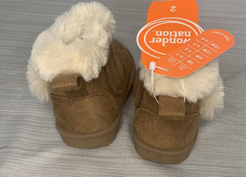 Wonder Nation Baby Infant Fur Lined Tan Suede Boots Size 2 New With Tags Boot