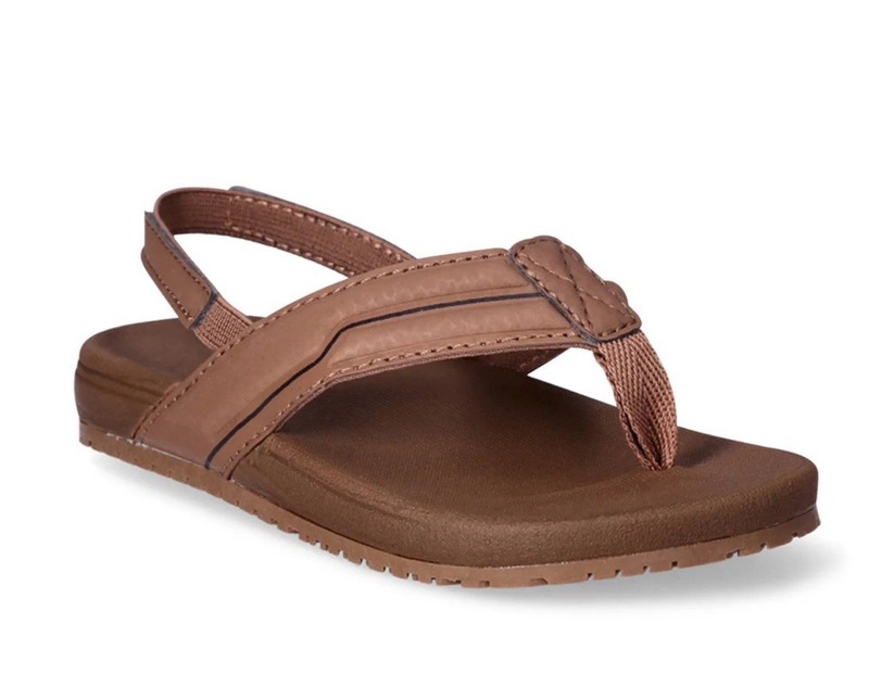 WONDER NATION Boys Size 11-12 Casual Flip Flop Sandals Ankle Strap • Brown