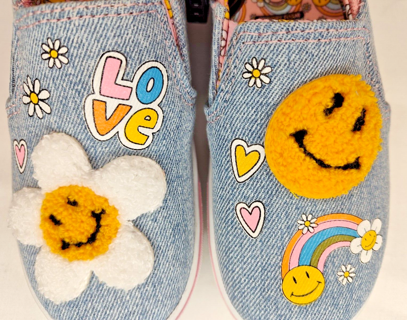 Wonder Nation Denim Patch Twin Gore Smiley Face Slip-on Flat Shoes Size 10