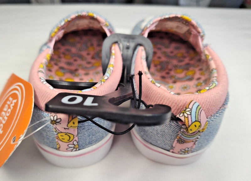 Wonder Nation Denim Patch Twin Gore Smiley Face Slip-on Flat Shoes Size 10