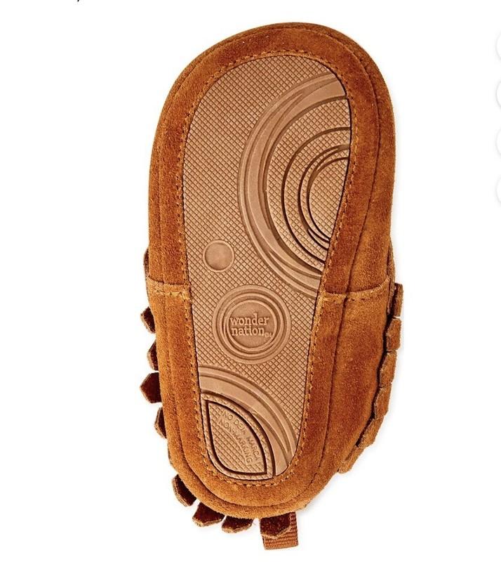 Wonder Nation Genuine Leather Toddlers Tan Fringe Kids Moccasin Shoe Size 6