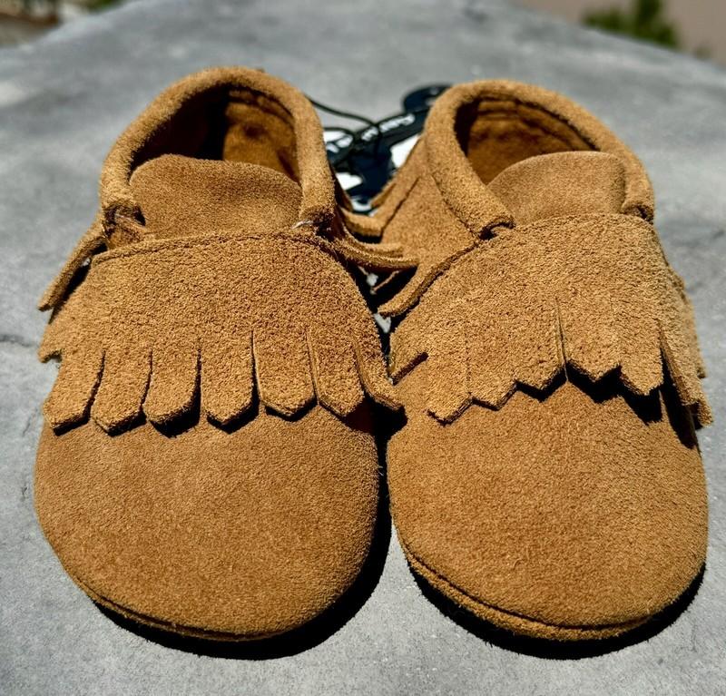 Wonder Nation Genuine Leather Toddlers Tan Fringe Kids Moccasin Shoe Size 6