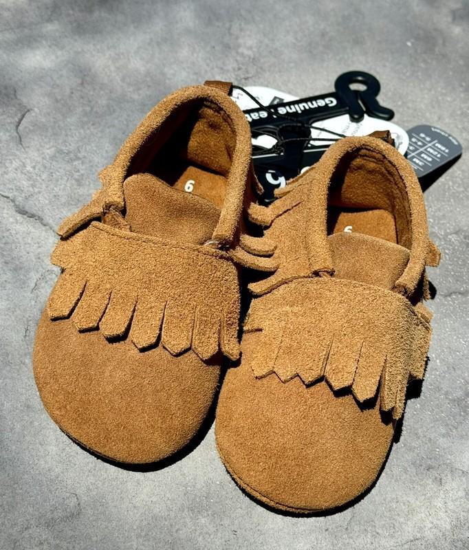 Wonder Nation Genuine Leather Toddlers Tan Fringe Kids Moccasin Shoe Size 6
