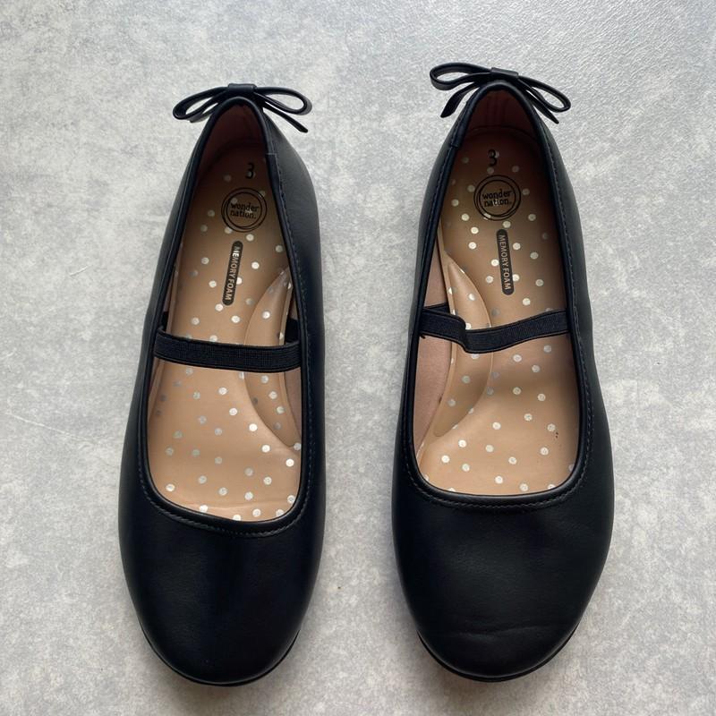 Wonder Nation Girls 3 Black Memory Foam Ballet Flats Dress Shoes Faux Leather