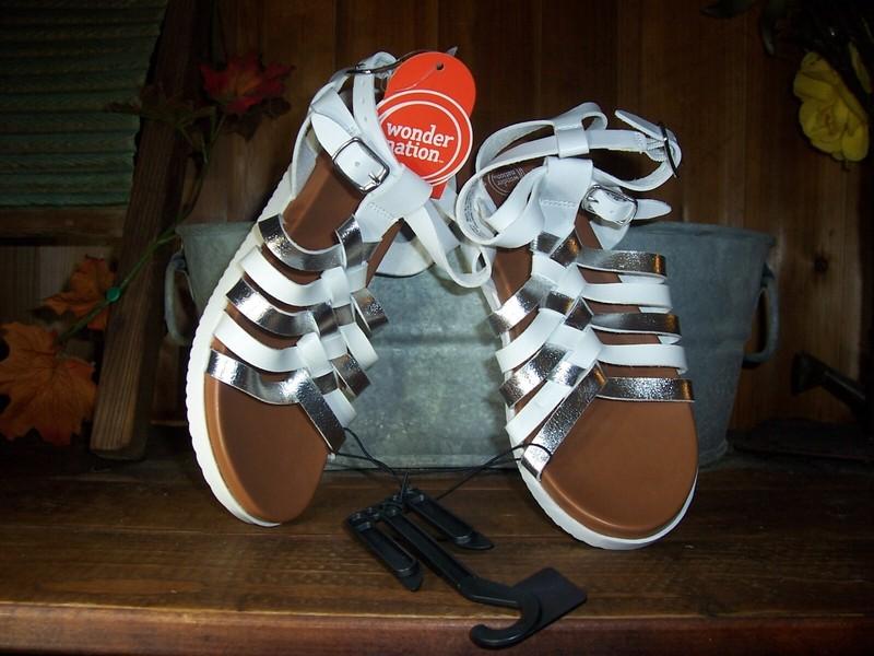 WONDER NATION GIRLS GLADIATOR SANDALS SHOES SIZE 2 WHITE SUMMER FORMAL CASUAL NE