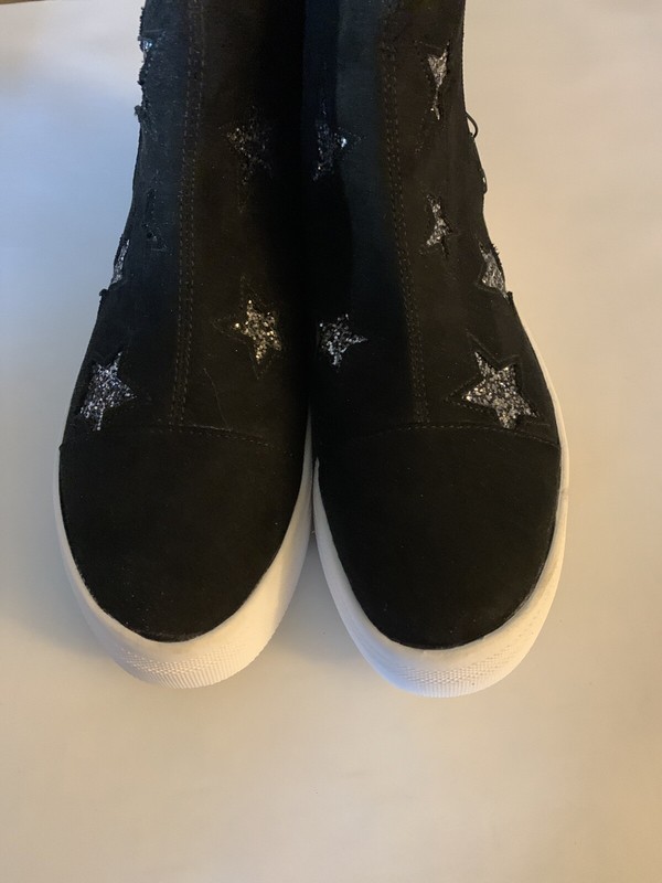 WONDER NATION GIRLS SHOES GLITTER STAR DESIGN ZIPPER SIDE SIZE 6 BLACK CASUAL