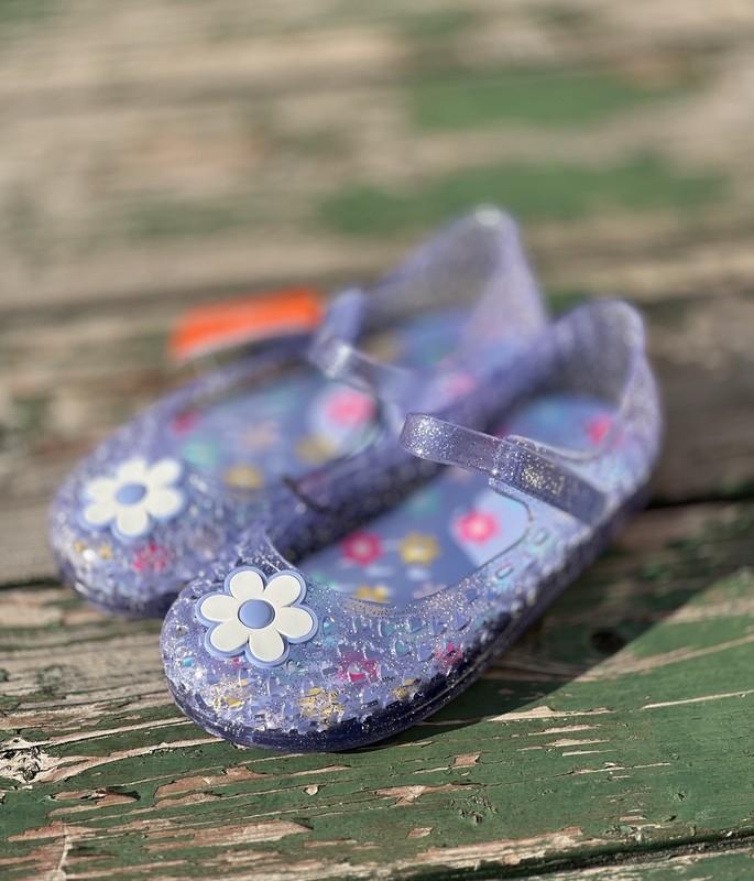 WONDER NATION Girls Size 10 Jelly Flats Sandals Hearts Flowers Glitter • Purple