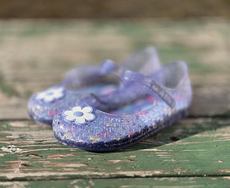 WONDER NATION Girls Size 9 Jelly Flats Sandals Hearts Flowers Glitter • Purple