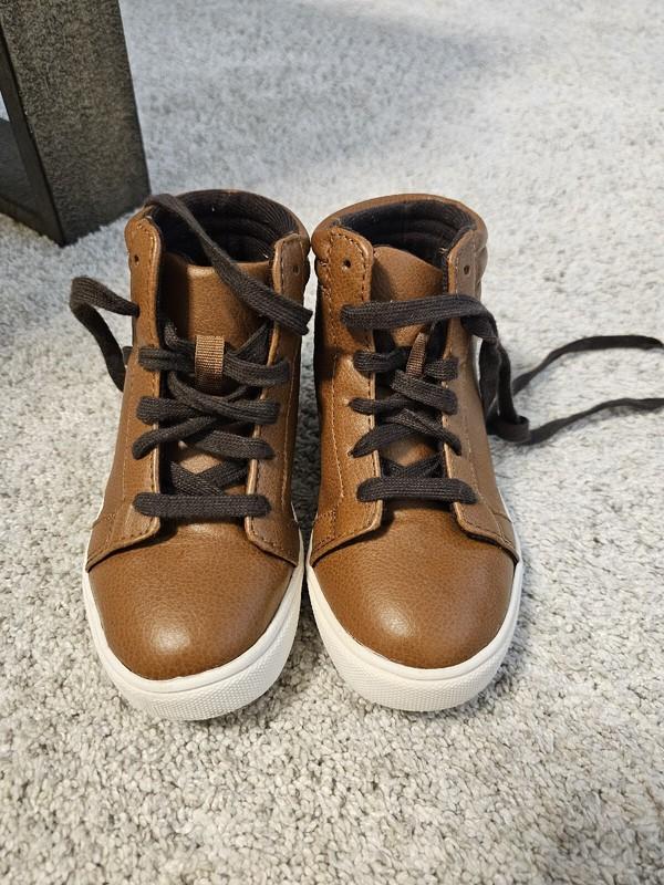 Wonder Nation Shoes Boys Size 12 Casual Sneakers Brown Leather Lace Up High Top