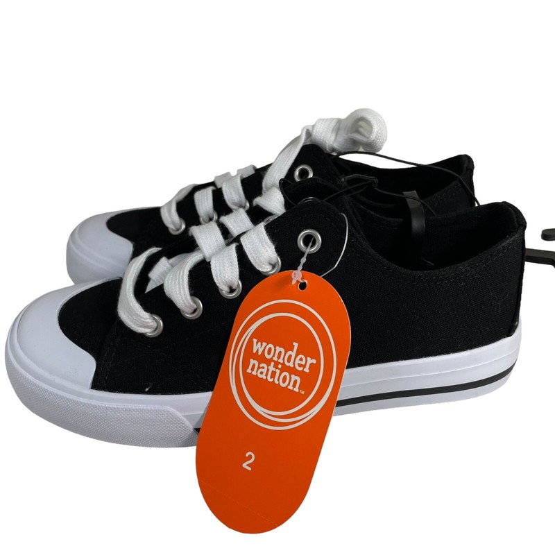 Wonder Nation Sneakers Youth Boys Size 2 Black White Canvas Cap Toe Lace Up