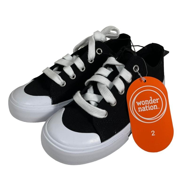 Wonder Nation Sneakers Youth Boys Size 2 Black White Canvas Cap Toe Lace Up