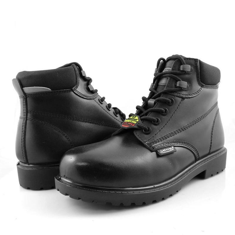 Work Boot Men Laforst Safety Toe Slip Resistant Black Leather Shoes Comfort 9419