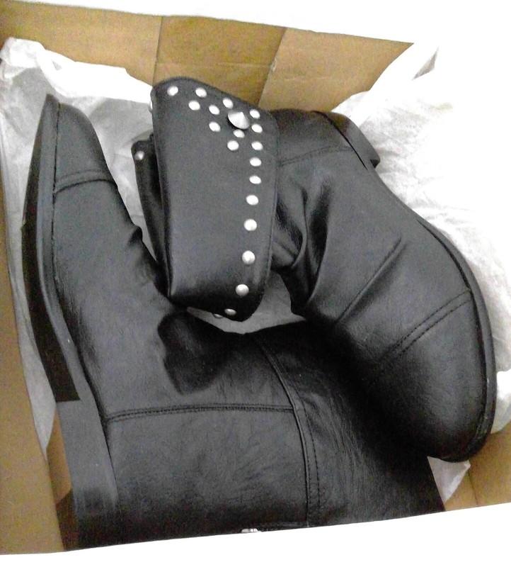 XOXO RHODES Black Faux Leather Fold Over Boot Bootie Studded Womens Size 6.5 M B