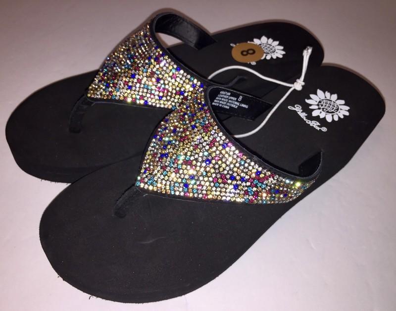 Yellow Box Flip Flops Womens Rhinestone Glitter Wedge Sparkle Kristian Party
