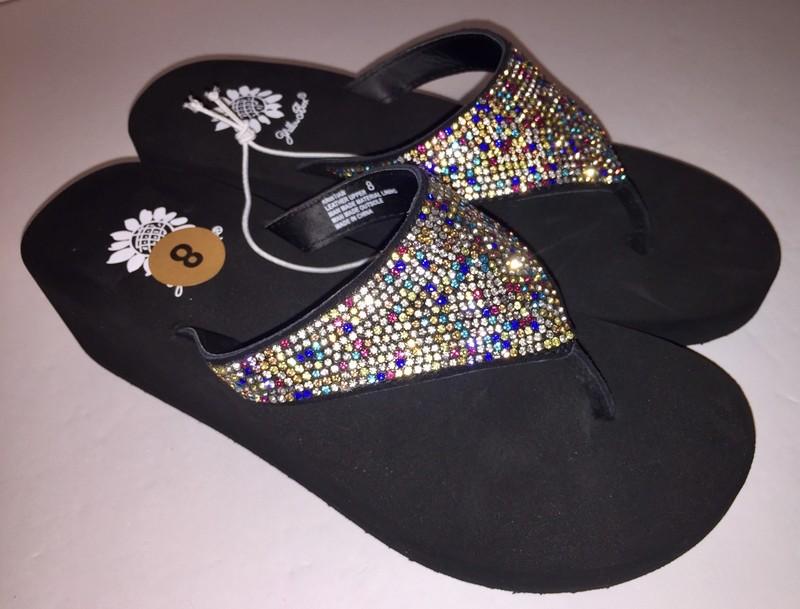 Yellow Box Flip Flops Womens Rhinestone Glitter Wedge Sparkle Kristian Party