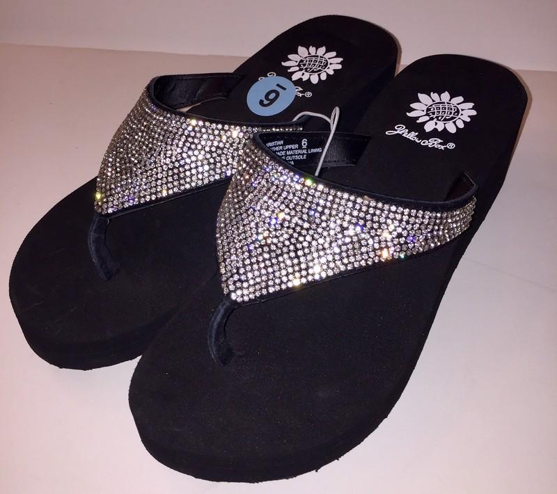 Yellow Box Flip Flops Womens Rhinestone Glitter Wedge Sparkle Kristian Party
