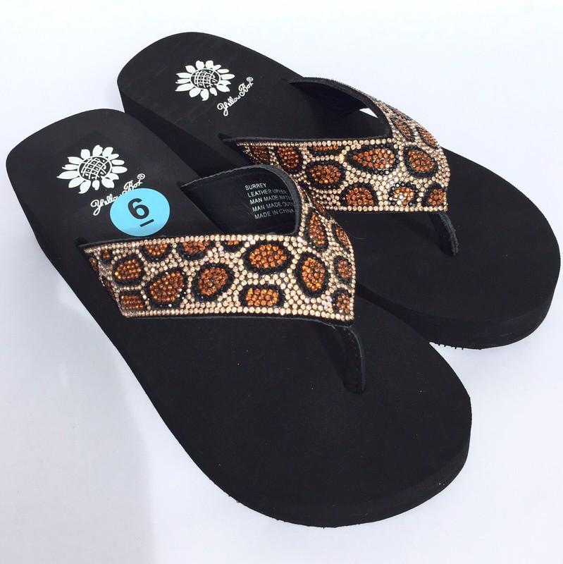 Yellow Box Leopard Surrey Flip Flops Rhinestone Sparkle Sandals Womens All Sizes