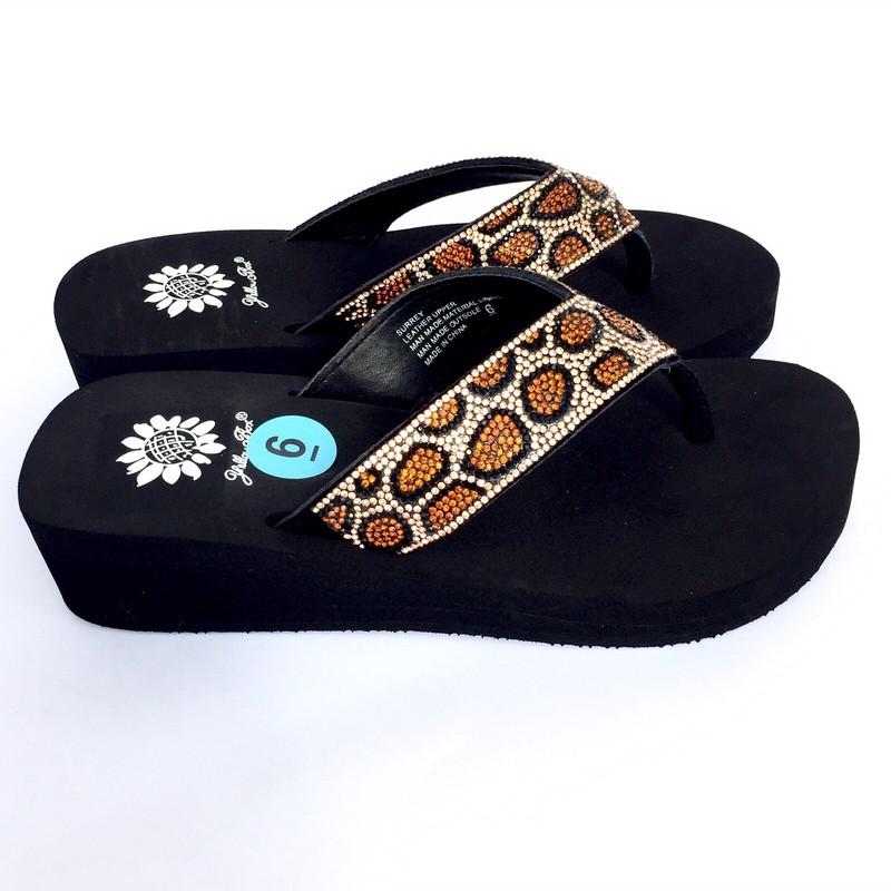 Yellow Box Leopard Surrey Flip Flops Rhinestone Sparkle Sandals Womens All Sizes
