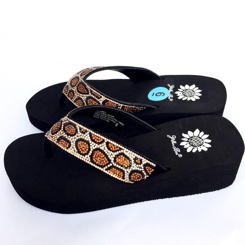 Yellow Box Leopard Surrey Flip Flops Rhinestone Sparkle Sandals Womens All Sizes