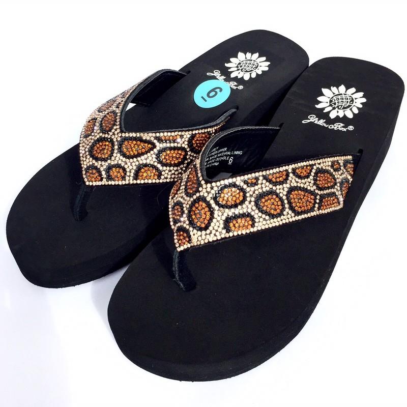 Yellow Box Leopard Surrey Flip Flops Rhinestone Sparkle Sandals Womens All Sizes