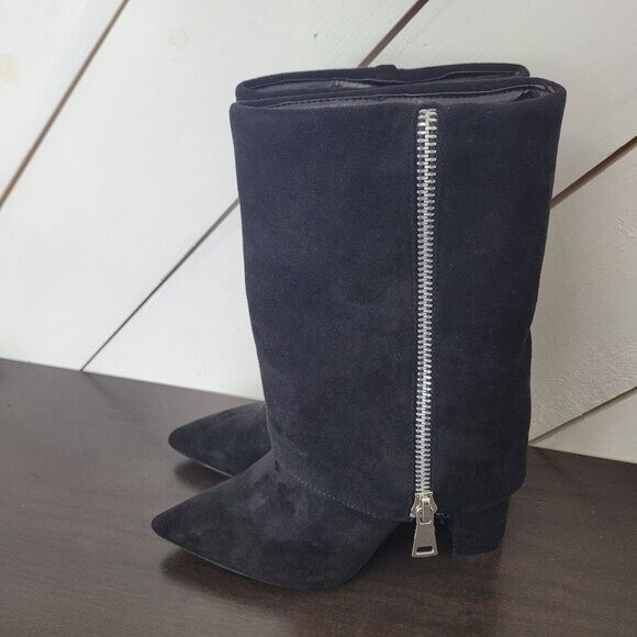 YOKI VIXXIE Women's 7 Fold Over Heel Boots With Zipper Black