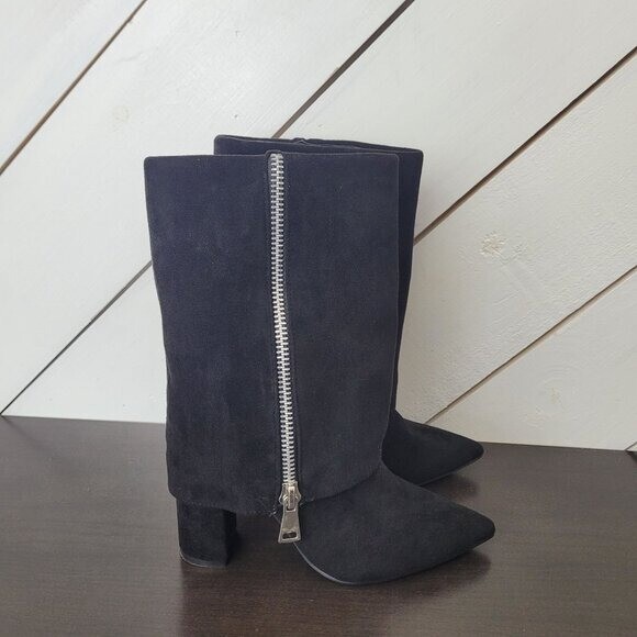 YOKI VIXXIE Women's 7 Fold Over Heel Boots With Zipper Black