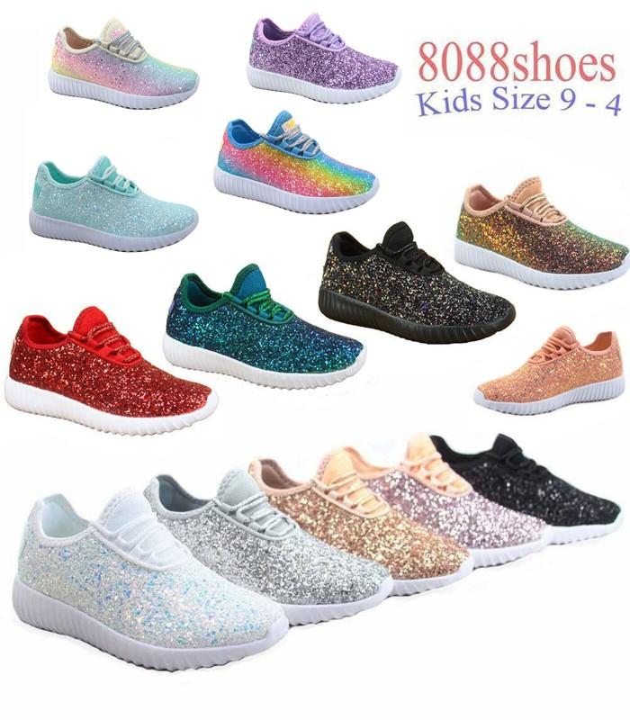 Youth Girl's Kid's Lace Up Glitter Jogger Sneaker Lace Up Shoes Size 9 - 4 NEW