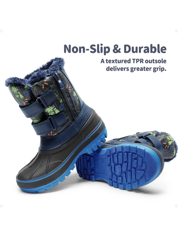Youth Kids Boys Girls Snow Boots Hook Loop Outdoor Ankle Ski Boots Size 9T-6