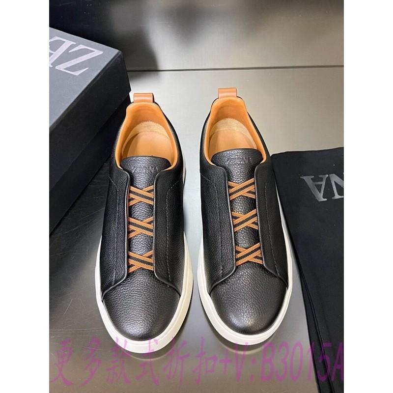 Z*&egna Men's Classic Shiny Leather Sneakers